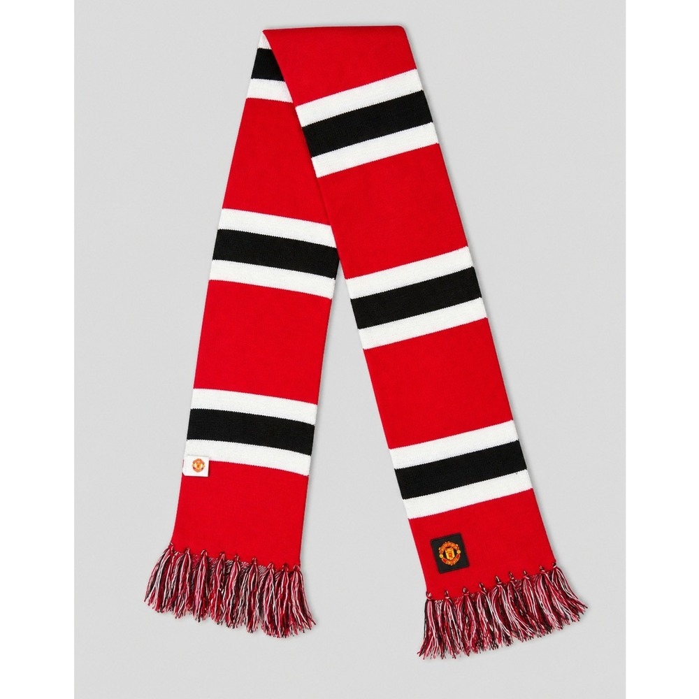 Manchester United Scarf Red Black White Striped Acrylic Knit Soccer Football Fan